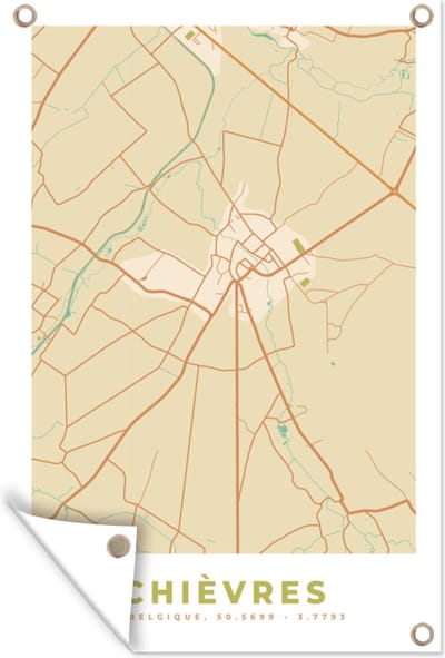 Muurdecoratie Stadskaart - Chièvres - Plattegrond - Vintage - Kaart - 120x180 cm - Tuinposter - Tuindoek