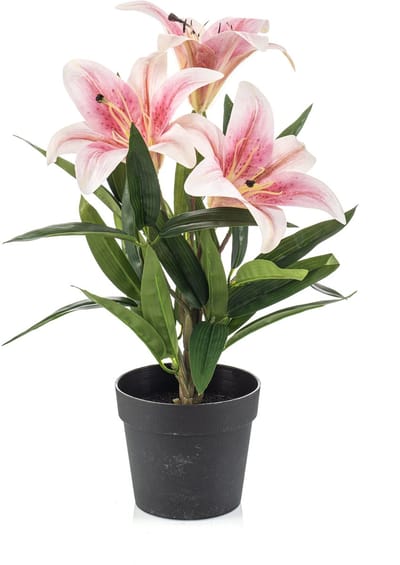 Emerald - Kunstplant Lelie in pot roze 33cm - Kunstplant voor binnen