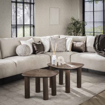 Dimehouse Salontafel set van 2 Myla Organisch Vierhoekig Teakhout Bruin - Japandi - 62 x 51 x 43 cm - Hout - Japandi - Ovaal