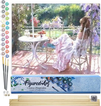 Figured'Art Schilderen op Nummer Volwassenen canvas Rust in de tuin - Handwerk acrylverf Kit DIY Compleet - 40x50cm met DIY houten lijst