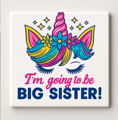 I’m Going to Be a Big Sister Eenhoorn Tegel 15x15cm – Schattige Aankondiging Wanddecoratie, Perfect Cadeau voor Meisjes en Toekomstige Grote Zussen