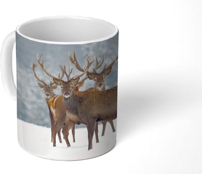 Mok - Koffiemok - Hert - Dieren - Sneeuw - Winter - Landschap - Natuur - Mokken - 350 ML - Beker - Koffiemokken - Theemok