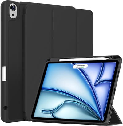 CaseMania Bookcase hoesje geschikt voor Apple iPad Air 11 inch (M2-M4) - Effen Zwart - Kunstleer
