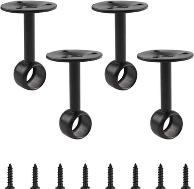Dailygoods- Gordijnroede Plafondbevestiging - Uitschuifbaar - 4 Stuks - Roestvrij Staal - Zwart - Robuust - Gordijnbeugels