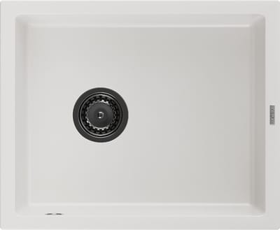 Mexen Pedro granieten spoelbak 1-kamer 560 x 460 , wit, zwarte sifon - 6508561000-20-B