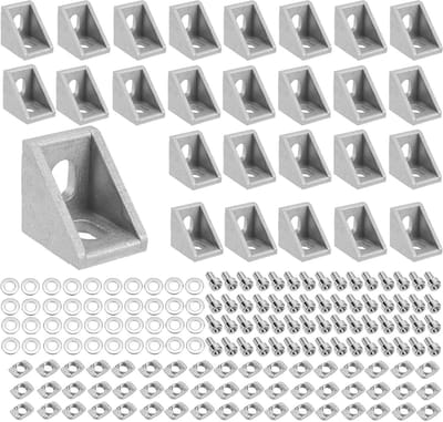 30 stuks 20 x 20 mm aluminium profielhoeken, hoekverbinder voor 90 graden verbindingen, bevestigingsmateriaal voor werkbanken en planken