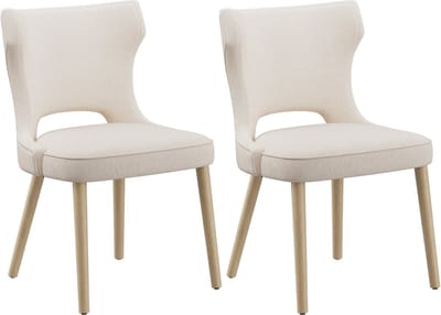 COLAMY Houten eetkamerstoelen - Set van 2 - Moderne gestoffeerde eetkamerstoelen - Wingback dik kussen - Stoffen keukenstoelen - Beige