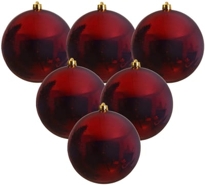 Decoris Kerstbal - 6x - donkerrood - groot - 20 cm - kunststof - glans - kerstversiering