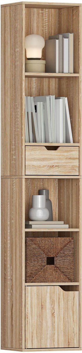 HOMCOM Boekenplank - Spaanplaat - 30x24x158cm - Natuurlijk Hout