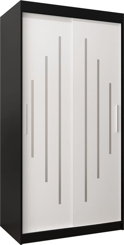 InspireMe - Kledingkast met 2 schuifdeuren, Modern-stijl, Een kledingkast met planken (BxHxD): 100x200x62 - MALTESE 100 Zwart Mat + Wit Mat