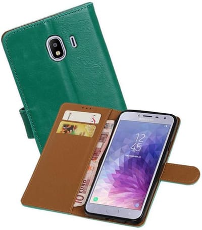 Zakelijke Book Case Telefoonhoesje Geschikt voor de Samsung Galaxy J4 - Portemonnee Hoesje - Pasjeshouder Wallet Case - Groen