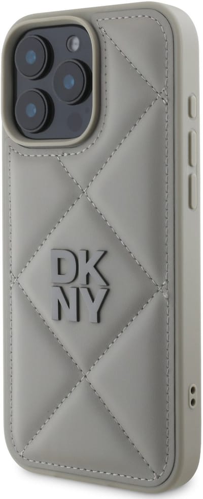 DKNY - iPhone 16 Pro Max Back cover case – PU Leather Quilted Stack Logo – Beige