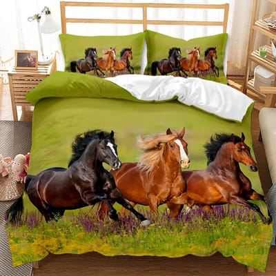 Paard Dekbedovertrek Set Een Groep Bruine Paarden Rennen Beddengoed Set 3D Dier Wild Paard Queen King Size Polyester Dekbedovertrek 70x133cm 2pcs