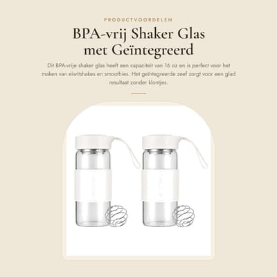 Dailygoods- Shaker Glas 16oz - BPA-vrij Borosilicaatglas - Geïntegreerde Zeef - Antislip Siliconen Pad - Lekvrij - Veilig voor Magnetron en Vaatwasser - Eiwitshaker