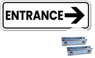 Bord Entrance pijl rechts - Weerbestendig Aluminium - 40x15 cm - Bevestiging: Met hekbeugels (voor spijlen- of gaashek)
