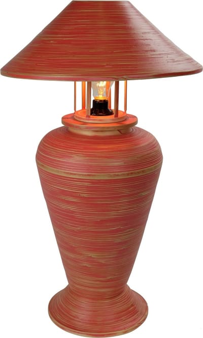 Fine Asianliving Bamboe Tafellamp Spiraal Handgemaakt Rood D40xH65cm