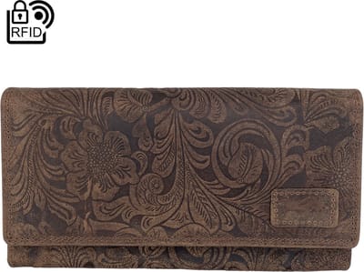 Arrigo Bloemenprint Portemonnee Dames Leren Portefeuille - Cognac