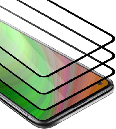 Cadorabo 3x Screenprotector geschikt voor Xiaomi RedMi 10X 4G Volledig scherm pantserfolie Beschermfolie in TRANSPARANT met ZWART - Getemperd (Tempered) Display beschermend glas in 9H hardheid met 3D Touch