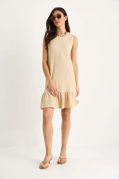 Geweven Crepe Midi Jurk met Rimpeldetail