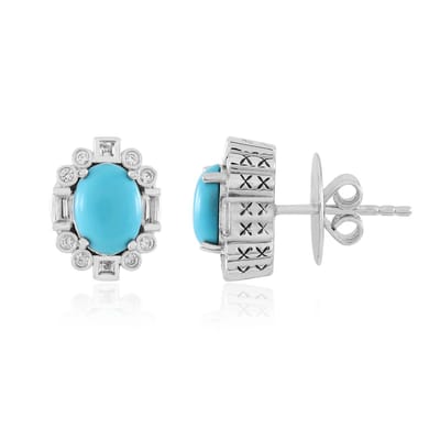 Cavill - Elegante Oorbellen 925 Sterling Zilver - Sleeping Beauty Turkoois 1,665 ct en Witte Topaas 0,315 ct - Ovaal Cabochon Vintage Filigraan Design