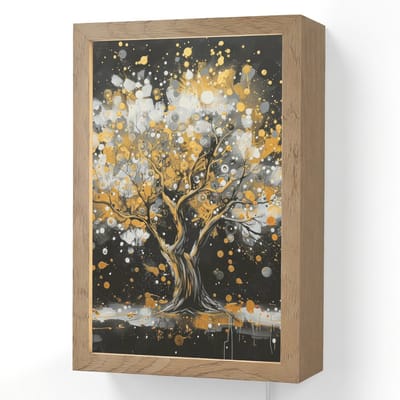Wandlamp 20x30 cm - Oplaadbaar - Boom - Zwart - Goud - Wit - Modern - Wandlampen binnen woonkamer - Slaapkamer lamp met kabel - Decoratieve nachtlamp - Vloerlamp snoer