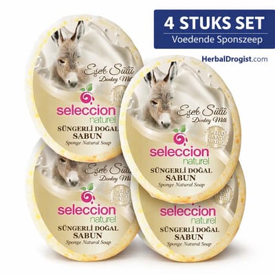 Seleccion Naturel Sponszeep met Ezelinnenmelk Voordeelset 4 x 150 g – Voedende en Hydraterende Sponszeep met Natuurlijke Spons
