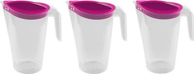3x stuks waterkan/sapkan met fuchsia roze deksel 1,75 liter 13 x 22 cm kunststof