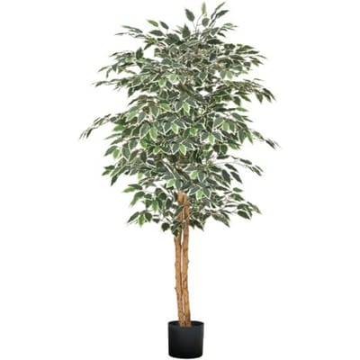 VEVOR Kunstficusboom, 1524 mm met zwarte pot, kunstficusplant met natuurlijke houten stam en realistische groene bladeren, zijden boom voor gebruik binnenshuis, voor thuis, op kantoor en in de woonkamer