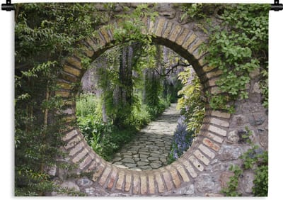 Wandkleed - Wanddoek - Bos - Stenen - Doorkijk - Pad - 120x90 cm - Wandtapijt