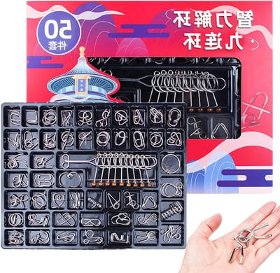 Metal Puzzelset - Hersenkrakers Puzzels - Logisch Denken Trainen - 50 Stuks Draadpuzzels - 40x30x4 cm - Enkel attribuut