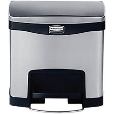 Rubbermaid - Slim Jim Step On container Front Step RVS 15 liter - Stainless steel - mat RVS, zwart - Prullenbak