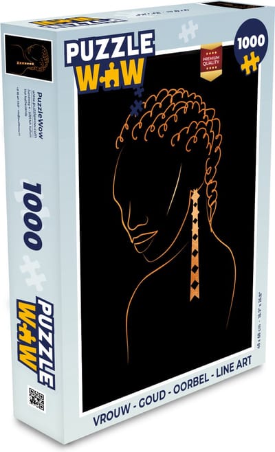 Puzzel Vrouw - Goud - Oorbel - Line art - Legpuzzel - Puzzel 1000 stukjes volwassenen