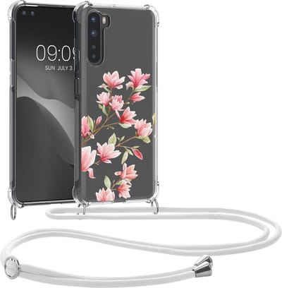kwmobile telefoonhoesje geschikt voor OnePlus Nord - Hoesje met telefoonkoord - Back cover voor smartphone - Case in poederroze / wit / transparant