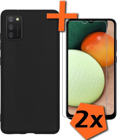 Hoes - Met 2x Screenprotector - Geschikt voor Samsung Galaxy A02s - Sterk & Shockproof - Back Cover - Siliconen Case - Telefoon Hoes - Zwart