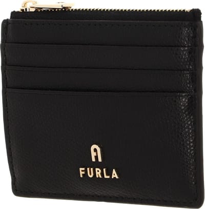 FURLA Leren Kaarthouder Camelia Zipped Card Case Nero Zwart