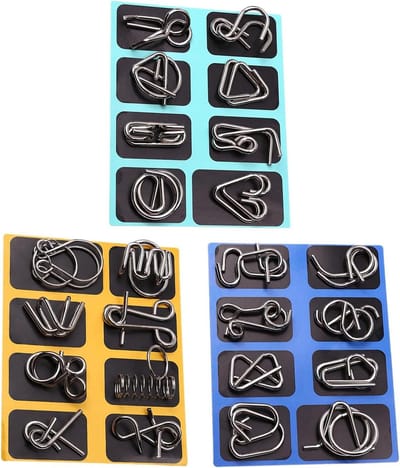 Metalen Puzzel Set - Hersenkrakers Speelgoed - Logisch Denken Oefenen - 24 Verschillende Ontwerpen - 5 x 5 cm - Zilverkleurig