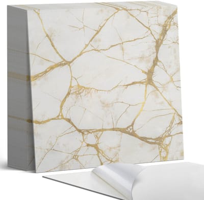 Coloray Plaktegels - Geaderd marmerpatroon Zelfklevende Tegels - 20 cm x 20 cm - Romig Plaktegels - 20 stuks - Vierkant PVC Tegels - Plaktegels Badkamer - Plaktegels Vloer - Vinyl Tegels Zelfklevend - Wandtegel Zelfklevend