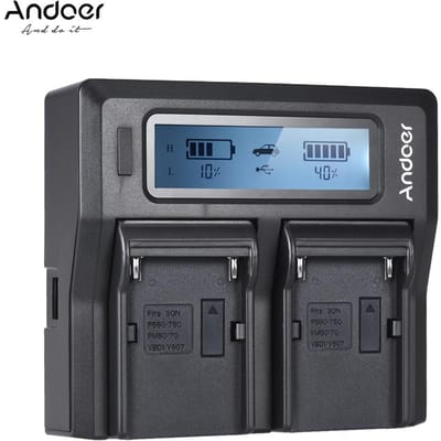 Chargeur de batterie d'appareil photo LCD double canal Andoer NP-FZ100 pour Sony A7III A9 A7RIII A7SIII avec adaptateur allume-cigare DC NP-F970 US gray
