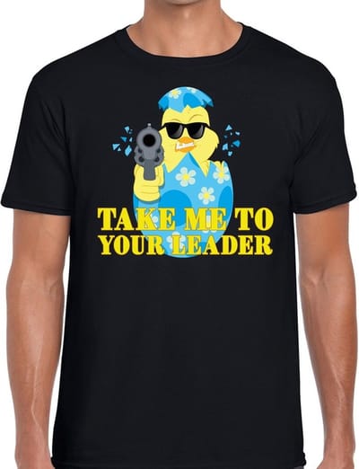 Fout Paas t-shirt zwart take me to your leader voor heren - Pasen shirt S