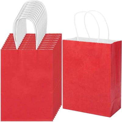 Papieren Cadeauzakjes - Kraft Zakken - Feestelijke Gunsten - Met Handgrepen - 15x8x21 cm - Rood