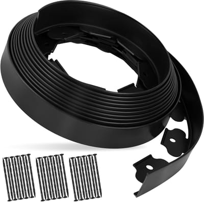 Flexibele Tuinrand van 5 cm Hoog en 10 m Lang met 30 Haringen voor Bloembedden en Gazons, Zwart Plastic voor Maaien en Bestrating