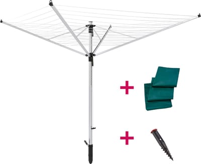 Leifheit droogmolen LinoLift 600 Quick Start incl. beschermhoes en bodumhuls - in hoogte verstelbaar - 60 m drooglengte - 6 wasmachineladingen