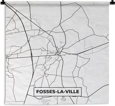 Wandkleed - Wanddoek - Stadskaart – Plattegrond – België – Zwart Wit – Fosses la Ville – Kaart - 180x180 cm - Wandtapijt