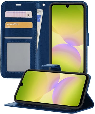 Hoesje - Met Pasjeshouder - Geschikt voor Samsung Galaxy A26 - Luxe Bookcase Portemonee - Flip Case - Kunstleer Book Case - Flipcase - Book Cover - Walletcase - Portemonneehoes - Telefoonhoesjes - Donkerblauw