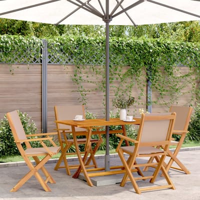 vidaXL - Klapstoelen - set - van - 4, - taupekleurige - stof - en - massief - hout.