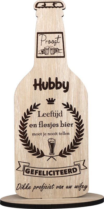 Bierfles verjaardag - verjaardagskaart van hout - houten wenskaart- gefeliciteerd - gepersonaliseerd - 10.5 x 29 cm