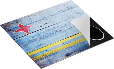 Chefcare Inductie Beschermer Aruba Vlag op Hout - 60x50 cm - Afdekplaat Inductie - Kookplaat Beschermer - Inductie Mat