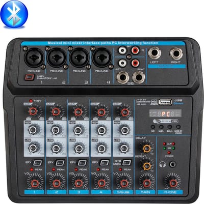 U6 Audio Mixer - 6-Kanaals - USB - Bluetooth - 48V Fantoomvoeding - Voor Opname en Bands