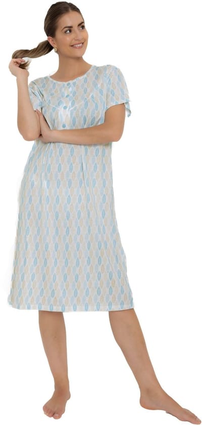 Cocodream Nachthemd 'Blue Checked' - Dames Nachtmode - Korte Mouw - Blauw - Maat XL