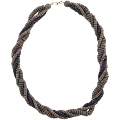 Behave – Gedraaide kokos ketting – 55 cm – Aardebruin en donker paars tinten